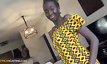 tall slim ebony model rides cock then takes massive facial after casting interview