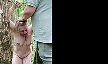 Slave Woman Trained in Forest with Bent Over Anal and Mouth Cumshot in Outdoor Bondage Session