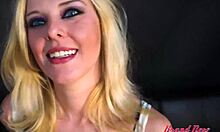 skinny tattooed blonde myaa swallows cum after pussy pound