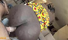 tall slim ebony model rides cock then takes massive facial after casting interview