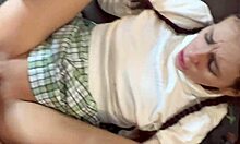 Watch these two petite brunettes beg for deep creampie pounding