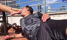 Ever dreamed of two amateur girls giving outdoor footjobs to one big dick?