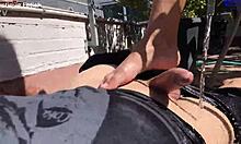 Ever dreamed of two amateur girls giving outdoor footjobs to one big dick?