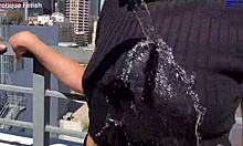 Ever dreamed of two amateur girls giving outdoor footjobs to one big dick?