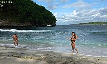 hot brunette stranger gives sloppy beach deepthroat blowjob pov