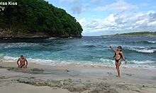 hot brunette stranger gives sloppy beach deepthroat blowjob pov