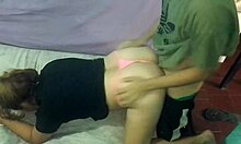 sexy latina girlfriend bent over in thong for creampie doggy