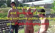 Blonde Cutie Swallows Facial Cum from Boyfriend's Friend Outdoors!