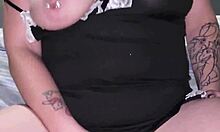 hot wife big tits squirts floor cleans big ass bent over lingerie dildo wet pussy