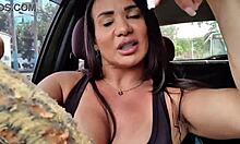 brazilian driver gives constant deepthroat blowjob with big clit flashing