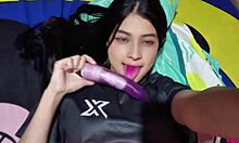 🤤😍 colombian mommy in sheer lingerie teases her fat ass and small tits with dildo for hubby