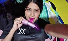 🤤😍 colombian mommy in sheer lingerie teases her fat ass and small tits with dildo for hubby