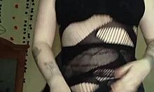 Chubby tattooed slut rips clothes for huge dildo anal masturbation squirting orgasm