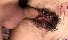 Slim Japanese teen with hairy pussy seduces older guy into uncensored JAV casting fuck bent over doggystyle