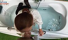 oh man the client calls receptionist she baths then sucks his cock deep cumshot