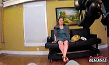 omg big titted ginger carolyn fingers her shaved pussy then gets it fucked deep with dildo 🍑🔥💦 watch her boobs bounce wild