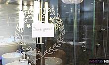 walking fuck doll blonde skinny hairy pussy waits blindfolded to drain stranger's monster cock