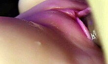 Close-up creampie floods oiled latina's pink wet squelching pussy with huge cock