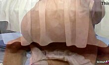 Natural saggy tits teen with bouncing ass stripped for footjob casting creampie