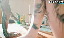 Wow tattooed goth lesbians stretch anal with dildos intimately!