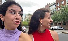 Two skinny neighbors beg for face cum then flash outdoors