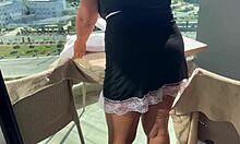 naughty maid gets so horny cleaning hotel room with no panties fingers wet pussy
