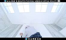 minami sato in uniform moans wet as cock pounds her shaved pussy on bed