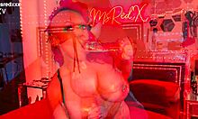 ms red trembles with ecstasy deepthroating giant dildo then rides it wildly