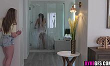 lesbian teen caught stealing by stepmom who fingers her young pussy hard