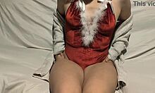 Naughty teen santa babe fingers her horny pussy in lingerie dreaming of christmas slut orgasms