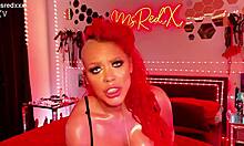 ms red trembles with ecstasy deepthroating giant dildo then rides it wildly