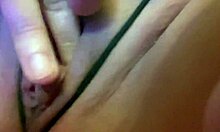 hot goth slut fingers her dripping shaved pussy close up
