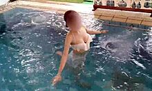 ASIAN COLLEGE CUTIE WORKS OUT LEGS AND FEET BY POOL IN TINY BIKINI!
