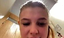 bbw horny babe fingers shaved pussy to orgasm in public mall close-up