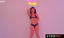 curvy brunette housewife strips teases spanks ass lapdance happy ending