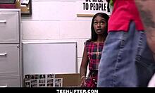 Skinny black teen shoplifter caught stripping for officer's big cock sex deal with stepbro