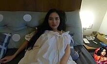 Does gorgeous Asian college teen swallow cum after POV facial fuck?