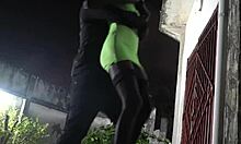 After club slim ebony surprises with tight gag on dark streets