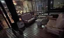 nerdy brazilian latina teen spreads pussy on balcony for sneaky fuck
