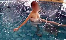 ASIAN COLLEGE CUTIE WORKS OUT LEGS AND FEET BY POOL IN TINY BIKINI!