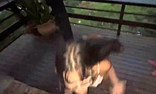 nerdy brazilian latina teen spreads pussy on balcony for sneaky fuck