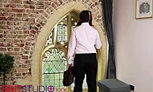 british brunette bombshell ravages tinder date with facial finish