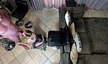 Mature Whore In Fishnets Takes Huge Cock Deep In Butterfly Pussy On Chair