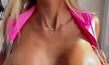 Luscious Monika Fox Strips Pink Bodysuit in Kitchen Revealing Pierced Nipples