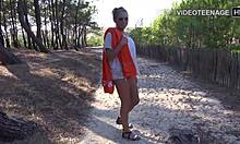 tania bares small natural tits nude on french beach