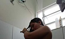 wet brazilian babe fingers pussy and ass with toy in bath 🚿🍑