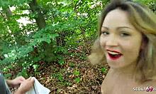 Young Tinder Student Fucked Hard in Woods First Date POV German Teen Swallows Facial Outdoor