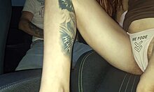 horny housewife flashes spreads pays driver with raw creampie fuck