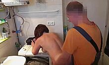 Mature Hungarian housewife in lingerie takes repairman's cock bent over washing machine