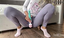 Skinny teen squirts hard in leggings orgasm compilation